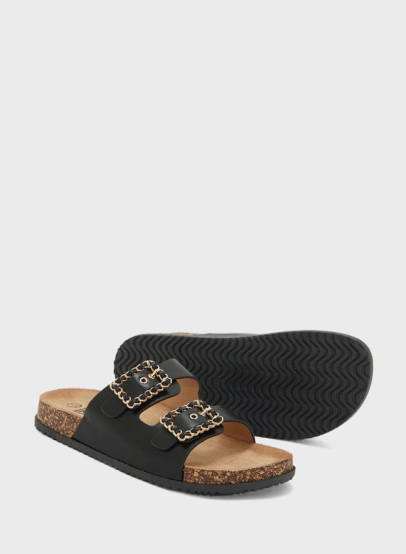 DOWN TO EARTH Two Buckle Casual Sandal Slide