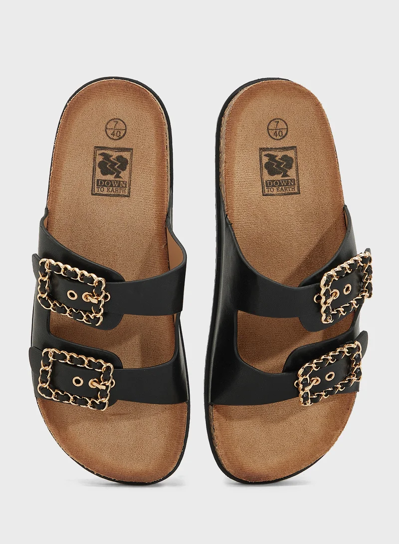 DOWN TO EARTH Two Buckle Casual Sandal Slide