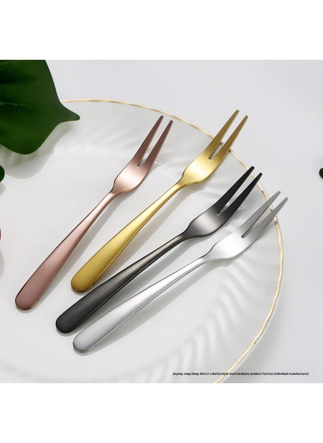 Generic - Stainless Steel Fruit Fork Children's Small Fork Living Room Cake Fork Fruit Sign Dessert Fork KTV Bar Fruit Plate Fork-Specifications:304 Rose Gold—fruit Fork [thick Style] - Image 1