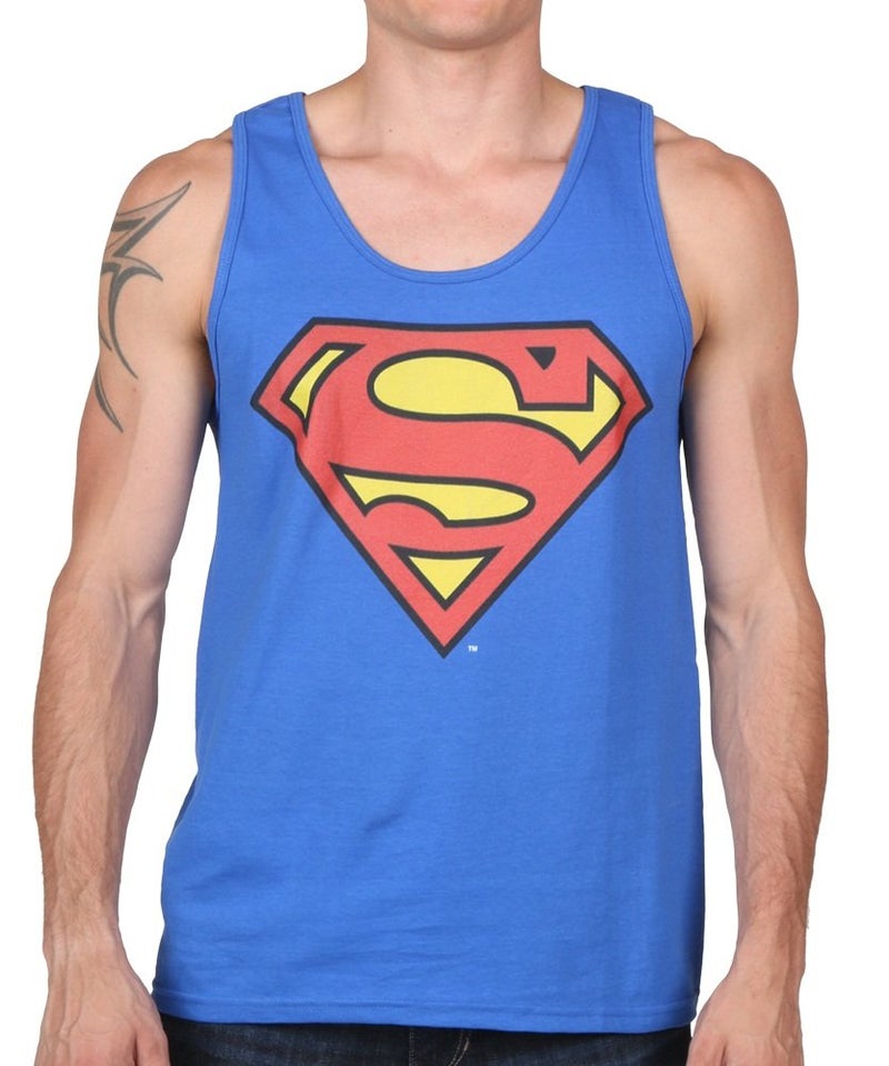 DC Comics Mens Superman Classic Logo Tank TShirt Royal Small