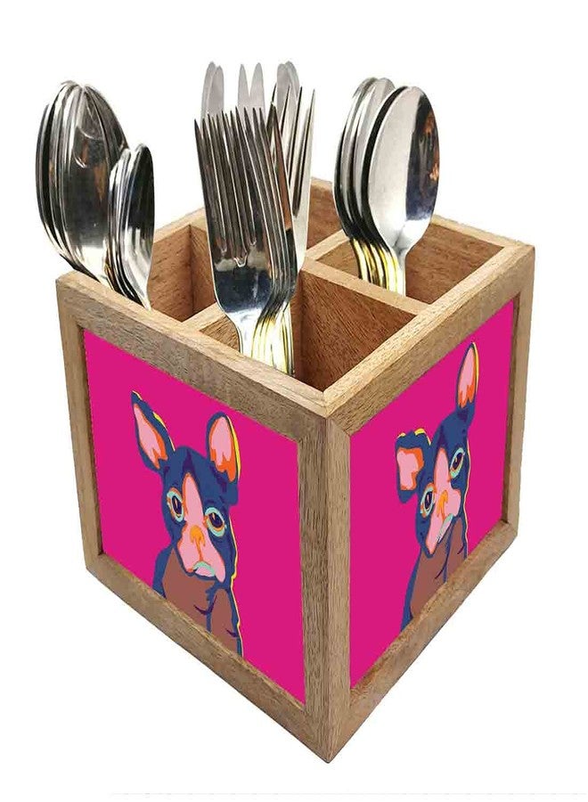 Nutcase Wooden Cutlery Stand Holder Silverware Caddy Spoons Forks Knives Organizer for Dining Table & Kitchen -Made in India-Spoons NOT Included - Dog Pink - Image 1