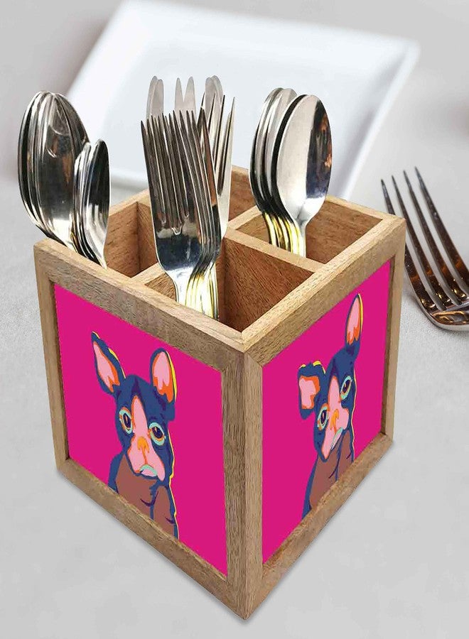 Nutcase Wooden Cutlery Stand Holder Silverware Caddy Spoons Forks Knives Organizer for Dining Table & Kitchen -Made in India-Spoons NOT Included - Dog Pink - Image 2