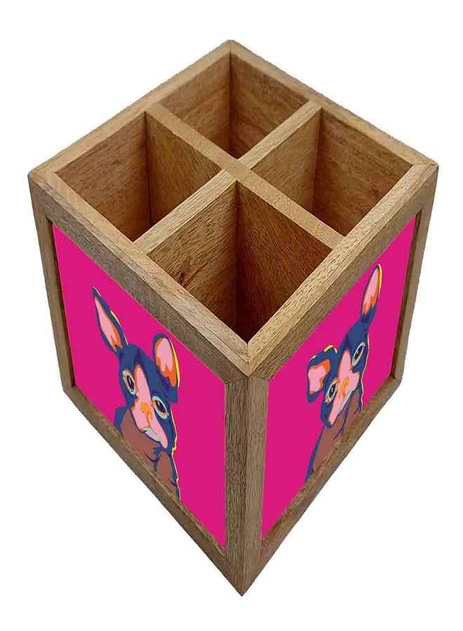 Nutcase Wooden Cutlery Stand Holder Silverware Caddy Spoons Forks Knives Organizer for Dining Table & Kitchen -Made in India-Spoons NOT Included - Dog Pink - Image 3