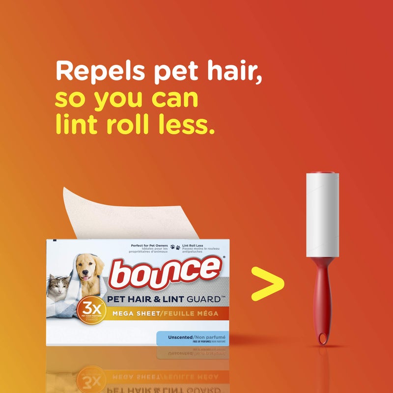 Bounce Bouce Bounce Pet Hair and Lint Guard Mega Dryer Sheets for Laundry, Fabric Softener with 3X Pet Hair Fighters, Unscented, Hypoallergenic, 120 Count - Image 3