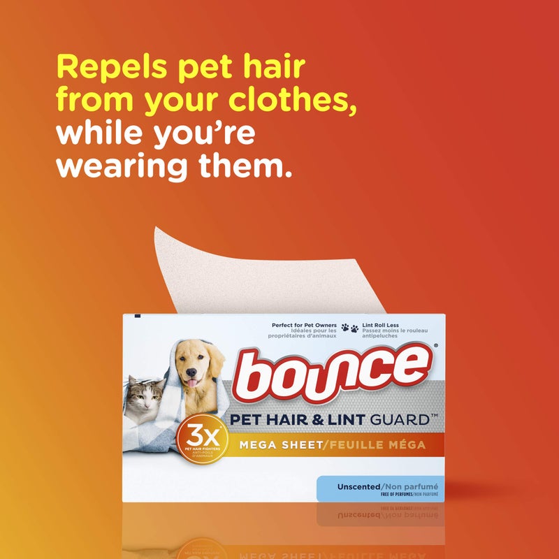 Bounce Bouce Bounce Pet Hair and Lint Guard Mega Dryer Sheets for Laundry, Fabric Softener with 3X Pet Hair Fighters, Unscented, Hypoallergenic, 120 Count - Image 4