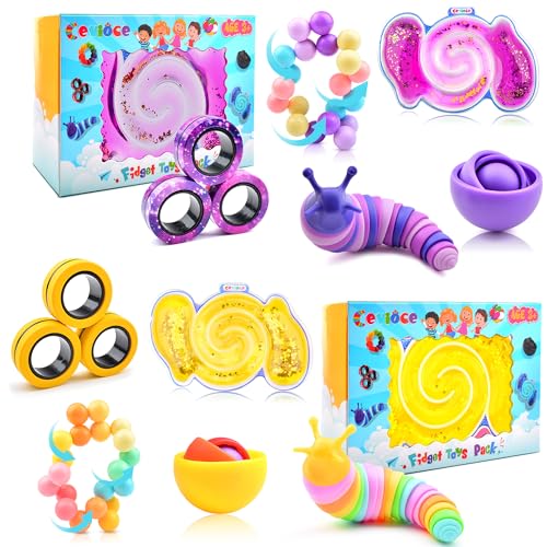 Cevioce 10Pcs Fidget Toys Adults PackStocking Stuffers for Teens Boys GirlsAutism Sensory Toys with Fidget Spinner Slug Magnetic RingsSquishy Fidget Toys ADHD Stress ReliefParty Favor for KidPY - Image 1