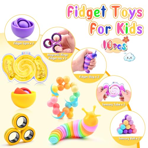 Cevioce 10Pcs Fidget Toys Adults PackStocking Stuffers for Teens Boys GirlsAutism Sensory Toys with Fidget Spinner Slug Magnetic RingsSquishy Fidget Toys ADHD Stress ReliefParty Favor for KidPY - Image 5
