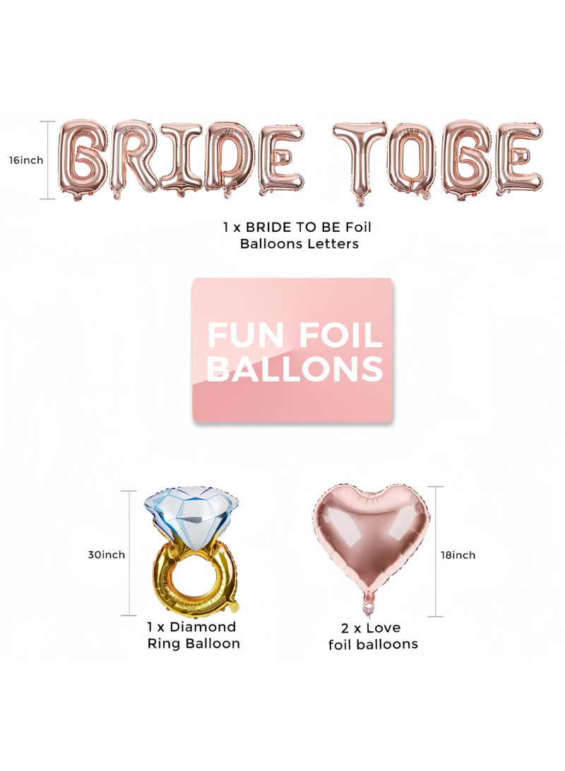 عالم البالونات مجموعة من 82 قطعة من زينة حفلات توديع العزوبية باللون الذهبي الوردي، ومستلزمات حفلات توديع العزوبية، ووشاح، ووشوم مؤقتة، وبالونات قصاصات ورقية، وستارة هامشية. - Image 3