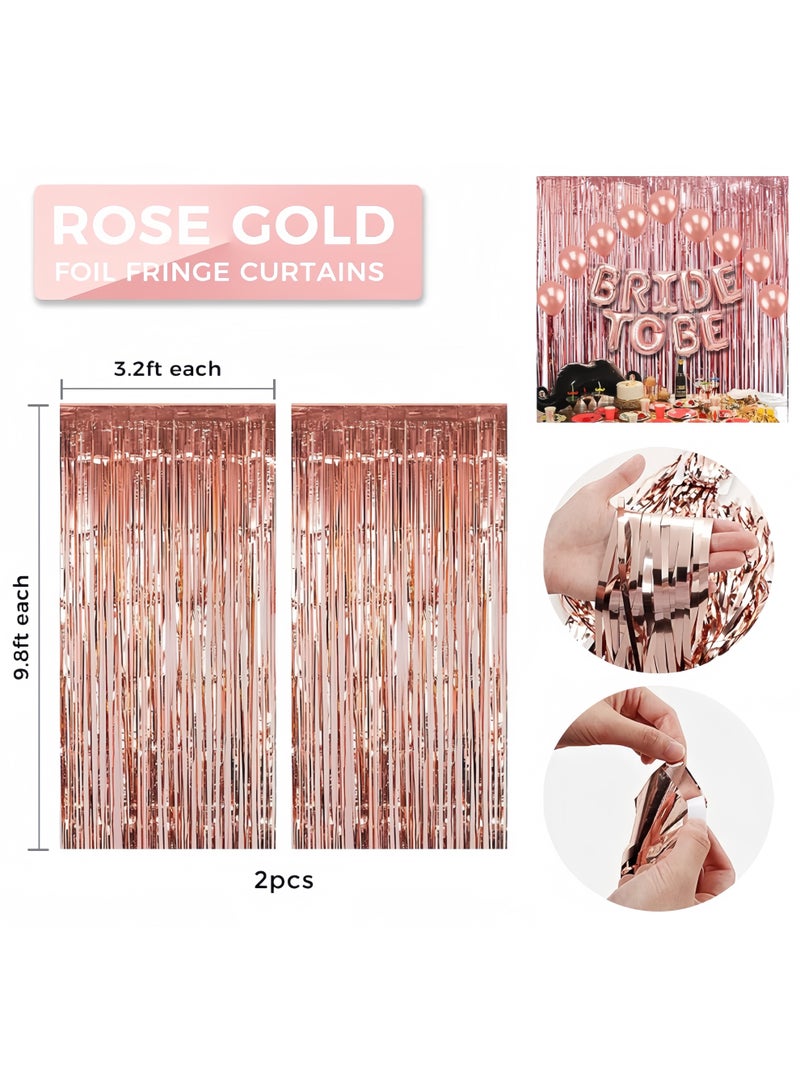 عالم البالونات مجموعة من 82 قطعة من زينة حفلات توديع العزوبية باللون الذهبي الوردي، ومستلزمات حفلات توديع العزوبية، ووشاح، ووشوم مؤقتة، وبالونات قصاصات ورقية، وستارة هامشية. - Image 4