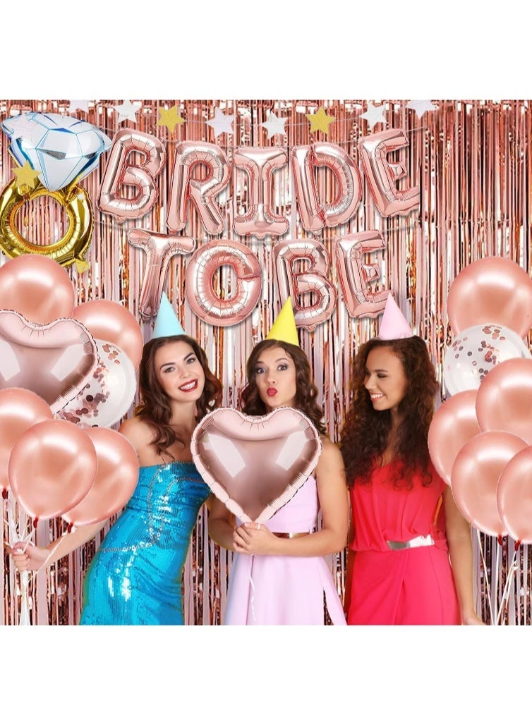 عالم البالونات مجموعة من 82 قطعة من زينة حفلات توديع العزوبية باللون الذهبي الوردي، ومستلزمات حفلات توديع العزوبية، ووشاح، ووشوم مؤقتة، وبالونات قصاصات ورقية، وستارة هامشية. - Image 5