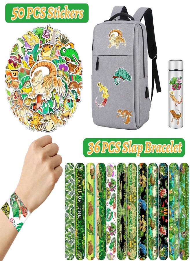 Lcnjscgo 86 PCS Reptile Party Favors Party Favors, Reptile Slap Bracelets Stickers Reptile Birthday Party Decorations Supplies Gifts for Kids Classroom Rewards - Image 3