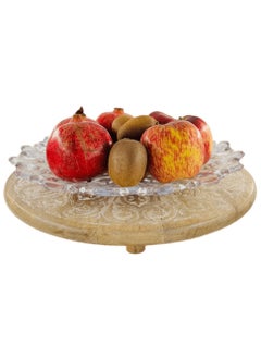 Souq DESIGNS Serving Tray Round Wooden Tray Home Decor Rustic Kitchen Countertop Display Coffee Tea Organizer Decorative Ramadan Circle Plate Cake Stand Breakfast Bamboo Farmhouse Ottoman Dining Table  - Image 1