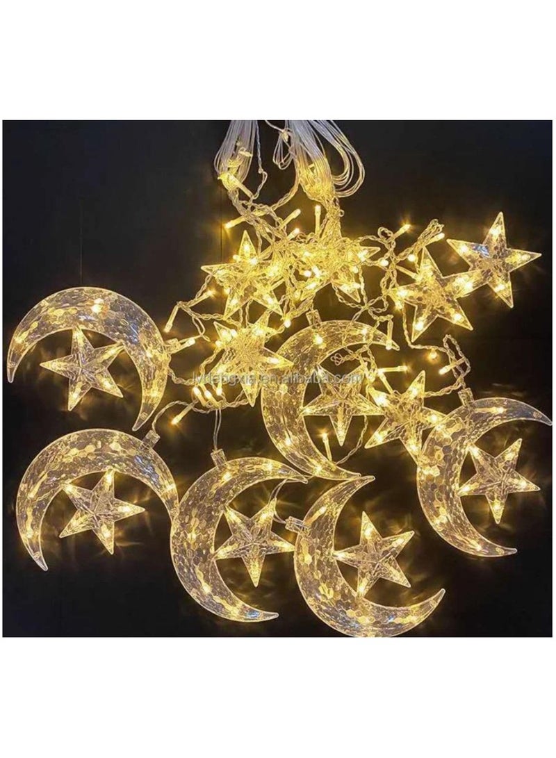 بجوليز ضوء زينة رمضان، سلسلة أضواء قمر العيد، مصباح فانوس على شكل نجمة صغيرة لحفلات الزفاف والمنزل والحديقة وغرفة النوم في الأماكن المغلقة،  - Image 2