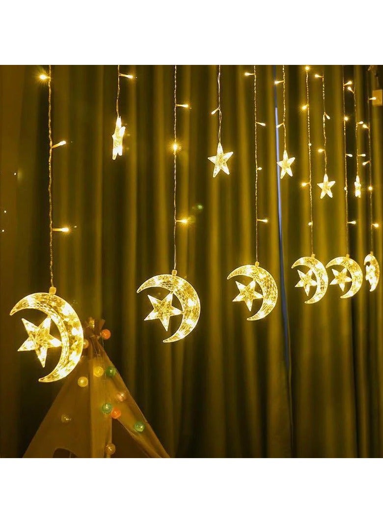 بجوليز ضوء زينة رمضان، سلسلة أضواء قمر العيد، مصباح فانوس على شكل نجمة صغيرة لحفلات الزفاف والمنزل والحديقة وغرفة النوم في الأماكن المغلقة،  - Image 4