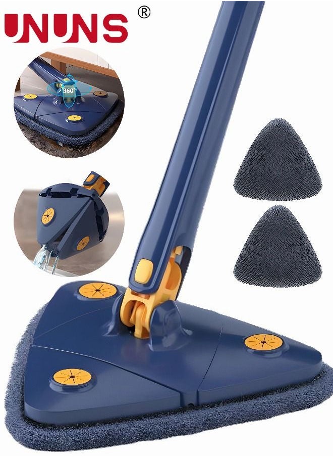UNUNS - 360 Degree Cleaning Mop,Adjustable Triangle Cleaning Mop With Automatic Water Squeezing Function,Long Handle Mop With 2 Cloths And A Scraper - Image 1