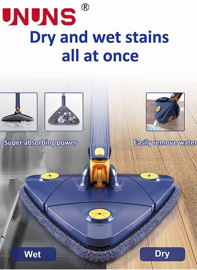 UNUNS - 360 Degree Cleaning Mop,Adjustable Triangle Cleaning Mop With Automatic Water Squeezing Function,Long Handle Mop With 2 Cloths And A Scraper - Image 1