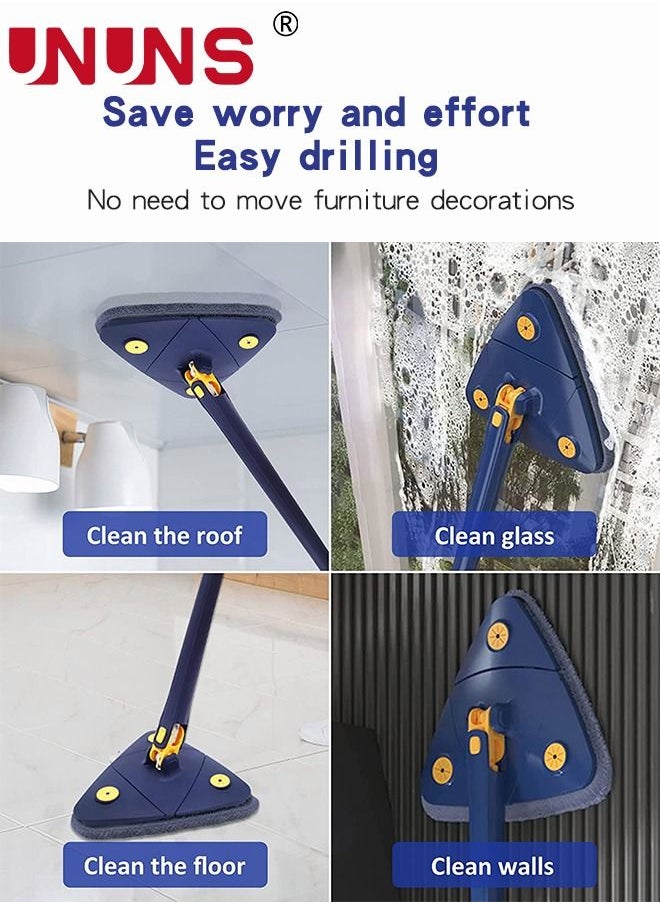UNUNS - 360 Degree Cleaning Mop,Adjustable Triangle Cleaning Mop With Automatic Water Squeezing Function,Long Handle Mop With 2 Cloths And A Scraper - Image 1