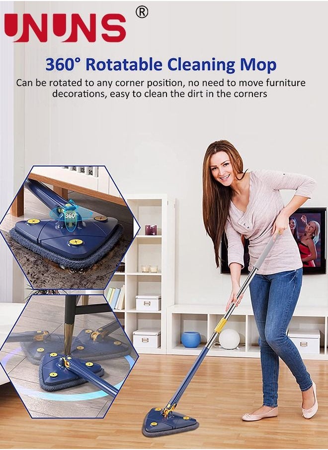 UNUNS - 360 Degree Cleaning Mop,Adjustable Triangle Cleaning Mop With Automatic Water Squeezing Function,Long Handle Mop With 2 Cloths And A Scraper - Image 1