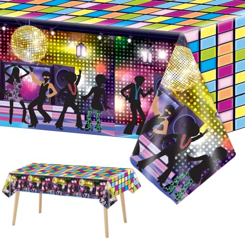 3 Pieces Disco Tablecloth for 70s Disco Party Decoration 70s Table Cover Plastic Rectangle Table Decor for Woman and Man 1970s Fever Music Record Neon Night Birthday Party Supplies 54 x 108 Inch