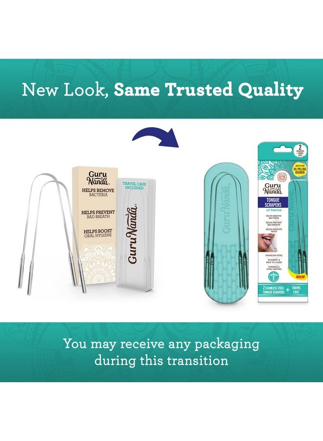 GuruNanda Tongue Scraper for Adults (2 Pack) with Travel Case, 420 Medical-grade 100% Stainless Steel Tongue Cleaner, Aids in Fresh Breath & Oral Care - Image 2