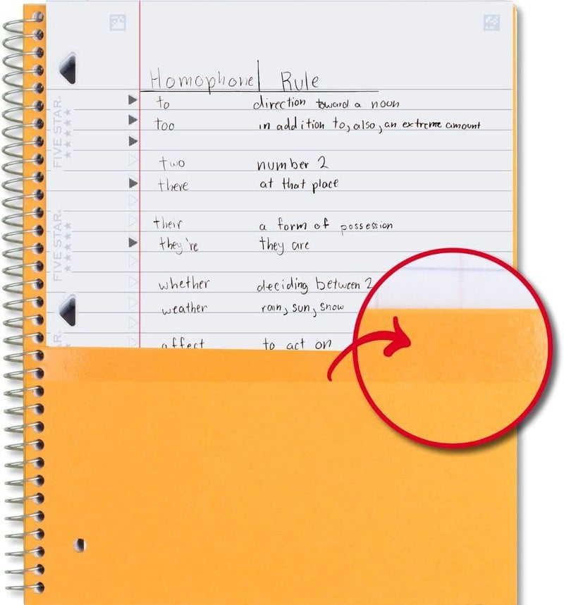 Five Star دفتر ملاحظات حلزوني + تطبيق دراسة، 1 مادة، ورق واسع المسطرة، 8" × 10-1/2"، 100 ورقة، مقاوم لتسرب الحبر، غلاف مقاوم للماء، أزرق تيدووتر (72875) - Image 4