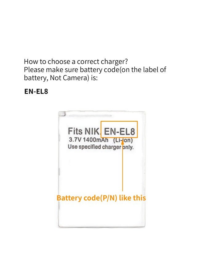 Norifon شاحن USB LCD EN-EL8 لكاميرات نيكون كولبيكس S52c، P1، P2، S1، S2، S3، S5، S50، S50c، S51، S51c، S52، S6، S7، S7c، S8، S9، أسود - Image 3