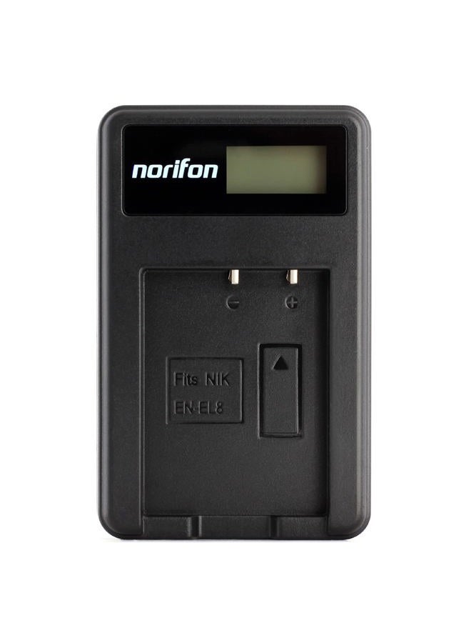 Norifon شاحن USB LCD EN-EL8 لكاميرات نيكون كولبيكس S52c، P1، P2، S1، S2، S3، S5، S50، S50c، S51، S51c، S52، S6، S7، S7c، S8، S9، أسود - Image 1