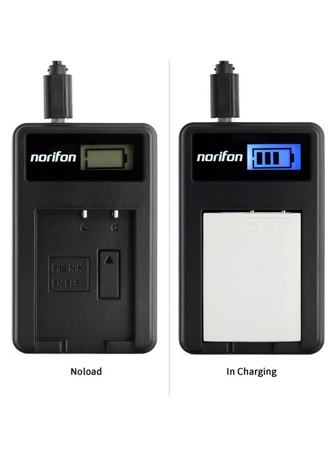 Norifon شاحن USB LCD EN-EL8 لكاميرات نيكون كولبيكس S52c، P1، P2، S1، S2، S3، S5، S50، S50c، S51، S51c، S52، S6، S7، S7c، S8، S9، أسود - Image 4