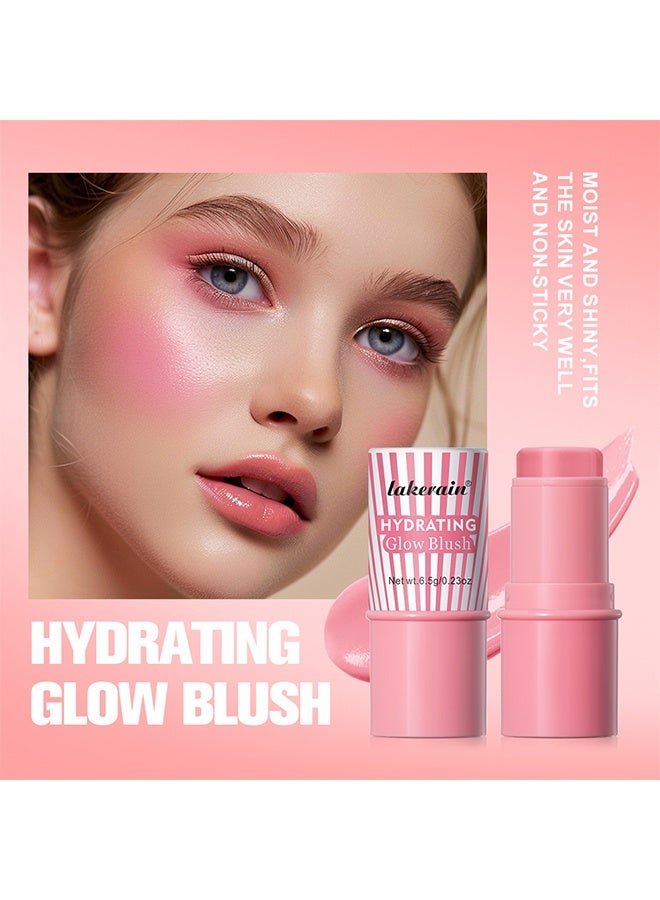 lakerain Hydrating Glow Blush, Moisturizing Hydrating Long Lasting Multi Use Glow Blusher For Eyes Lips Face Waterproof Hydrating Glow Blush Stick Tinted Blush Cooling Jelly Stick Cream Blush Balm #4Light Pink - Image 3