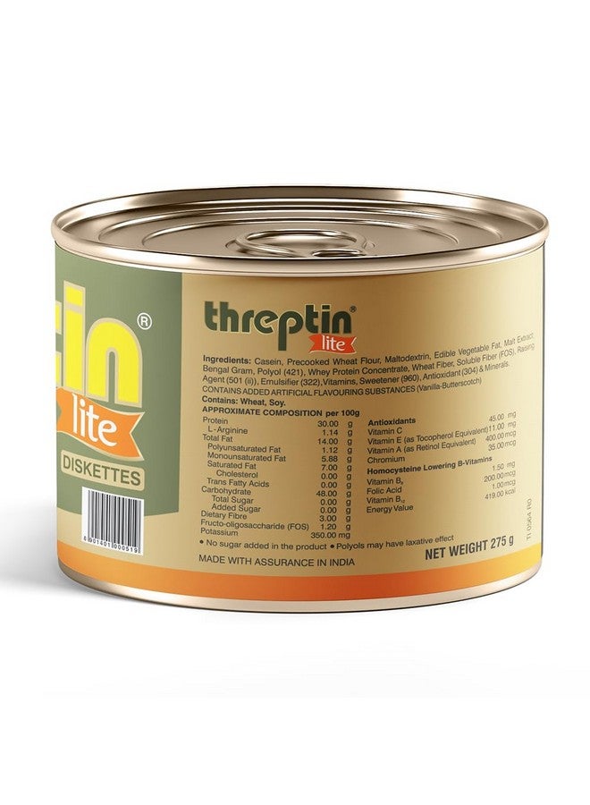 Threptin LITE- Sugarfree Protein Diskettes - 275g, Casein Protein Diskette with Fibers, Antioxidant, Vitamins and Minerals| For Kids, Men and Women|Delicious Vanilla Flavor|100% Veg - Image 2