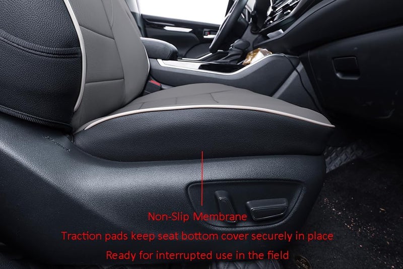 EKR Custom Fit Camry Car Seat Covers for Toyota Camry LE, SE, SE Nightshade 2018-2024 - Full Set, Leather (Black/Gray) - Image 5