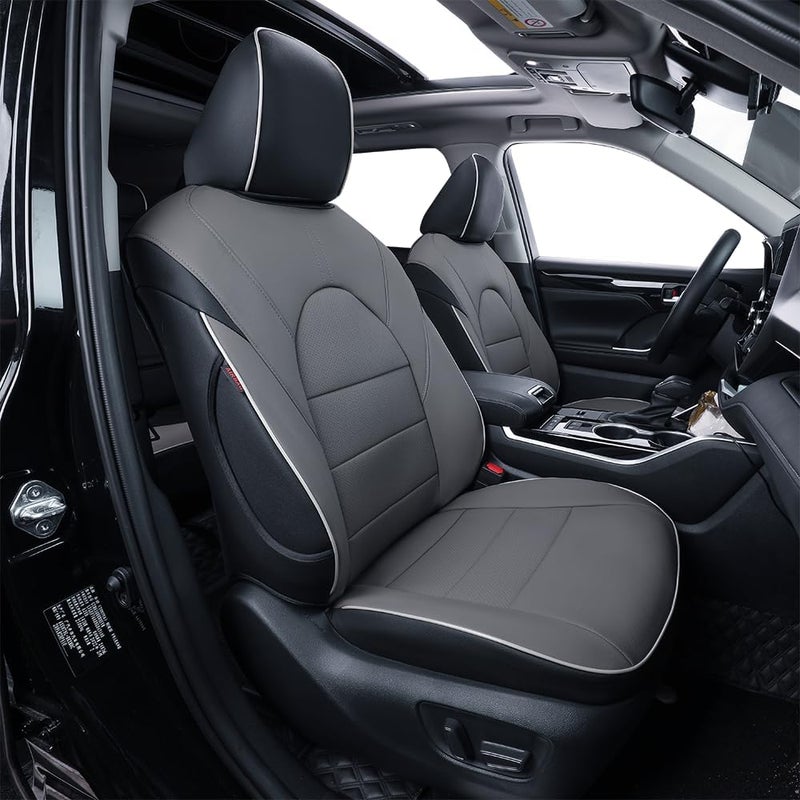 EKR Custom Fit Camry Car Seat Covers for Toyota Camry LE, SE, SE Nightshade 2018-2024 - Full Set, Leather (Black/Gray) - Image 1