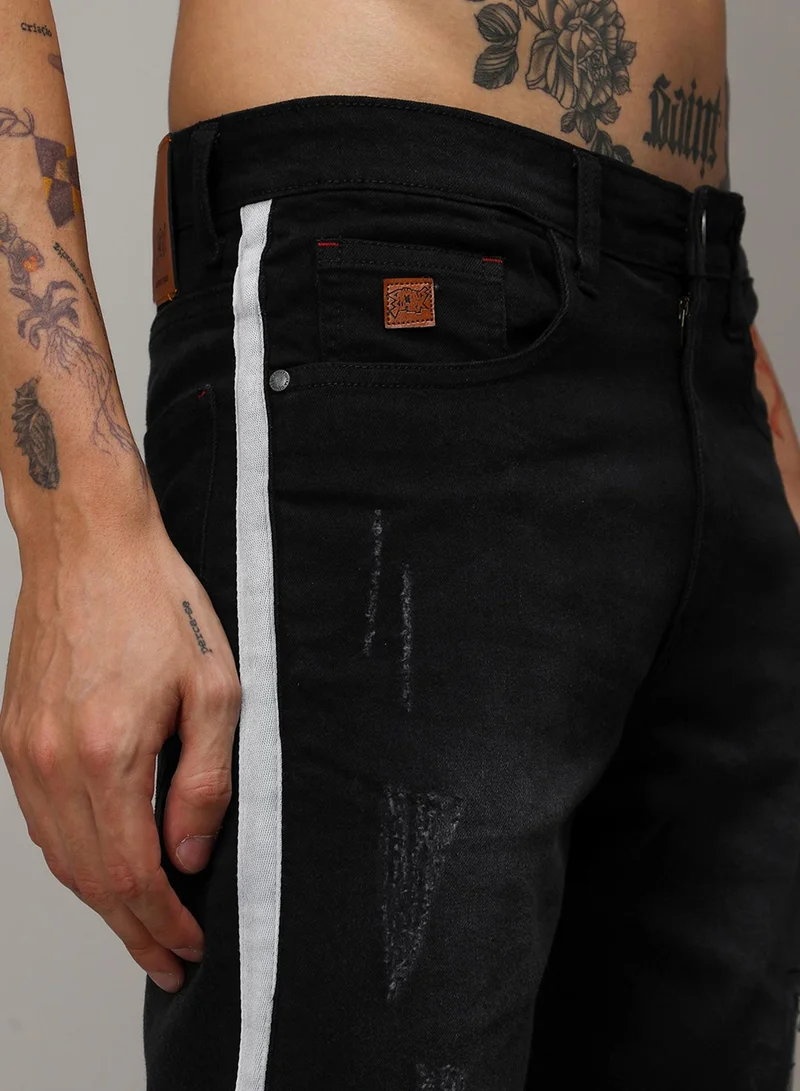 Campus Sutra Campus Sutra Men's Charcoal Black Heavy Distressed Cargo Denim Shorts For Casual Wear | Medium-Wash | 5 Pocket | Button Closure | Denim Shorts Crafted With Comfort Fit For Everyday Wear