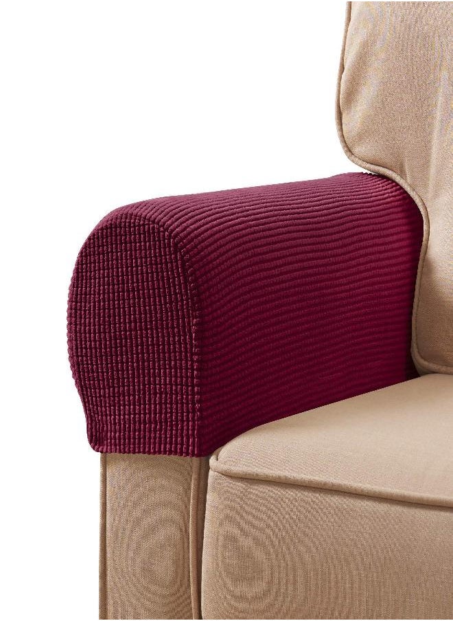 subrtex subrtex Stretch Armrest Covers Spandex Arm Covers for Chairs Couch Sofa Armchair Slipcovers for Recliner Sofa with Twist Pins 2pcs (Wine)  - Image 2