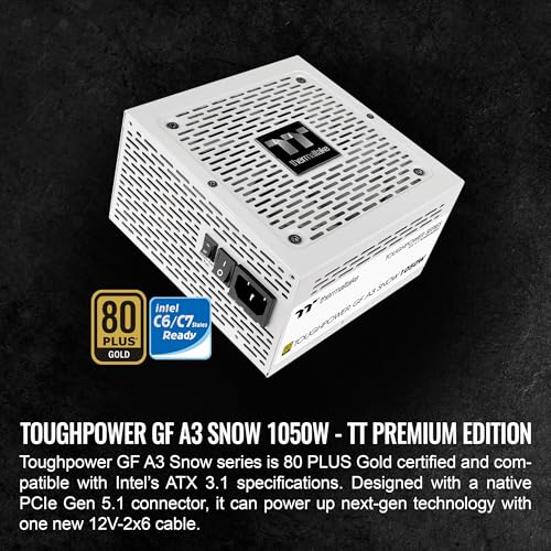 Thermaltake Toughpower GF A3 Snow Edition 1050W 80 Gold Full Modular SLICrossfire Ready ATX 31 Power Supply PCIE 51 600W 12V2x6 Connector Included PSTPD1050FNFAGUN 10 Year Warranty - Image 3