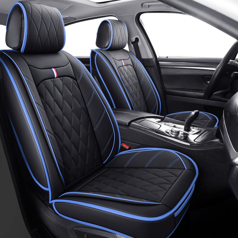 Aierxuan Car Seat Covers Full Set Waterproof Leather Compatible with Toyota Highlander Corolla Prius Camry Rav4 Mdx Chevy Blazer Cobalt Trailblazer Cruze Equinox Malibu Buick BlackBlue