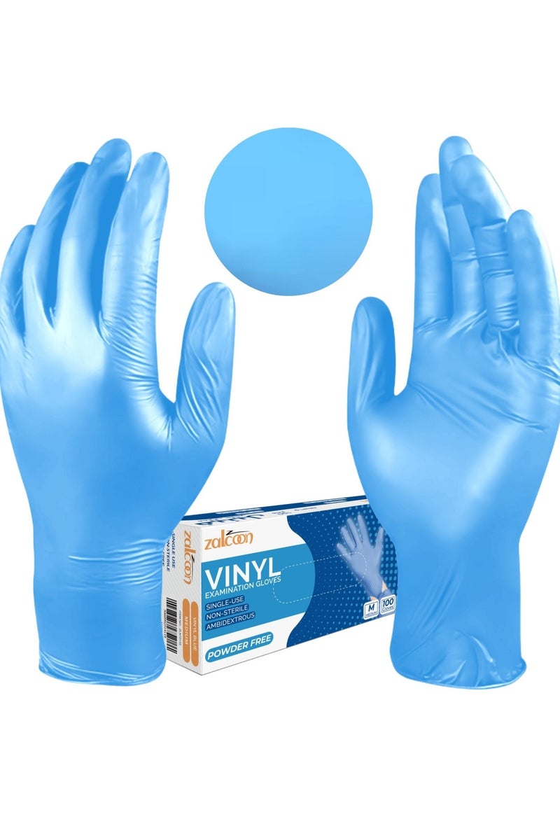 Zalcoon Blue Disposable Gloves, 4.5g latex free Powder Free Gloves for light use, Home, Cleaning, Food Prep, Food safe and Non-Sterile Medium (M) (1 Pack x 100 Pieces) - Image 1