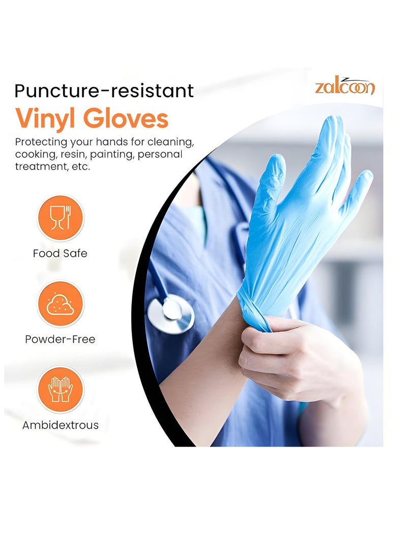 Zalcoon Blue Disposable Gloves, 4.5g latex free Powder Free Gloves for light use, Home, Cleaning, Food Prep, Food safe and Non-Sterile Medium (M) (1 Pack x 100 Pieces) - Image 2