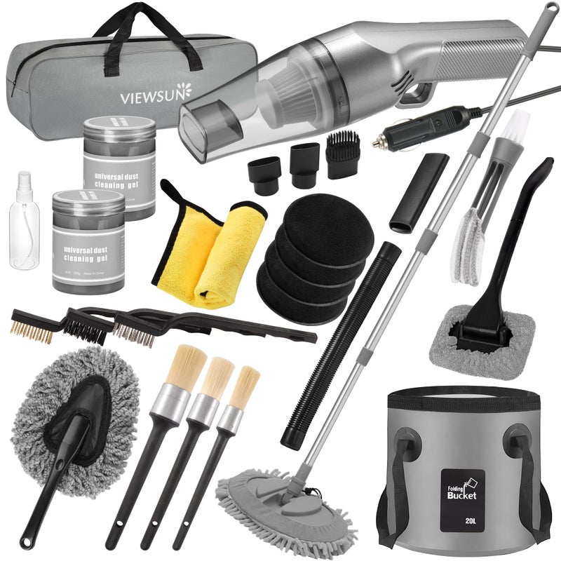 Viewsun 21Pcs Car Cleaning Kit with High Power Handheld Vacuum, Car Wash Mop with Long Handle, Bucket, Detailing Brush Set, Windshield Cleaner, Complete Interior Exterior Washing Supply for Men Women - Image 1