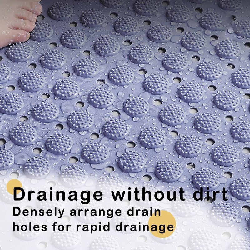 Cuzenal Shower Mat Non Slip - Bath Mat with a Drain Hole and Suction Cups to Keep Floor Clean, Shower Foot Scrubber Massage Mat (69 x 36, Light Blue) (Grey) - Image 3