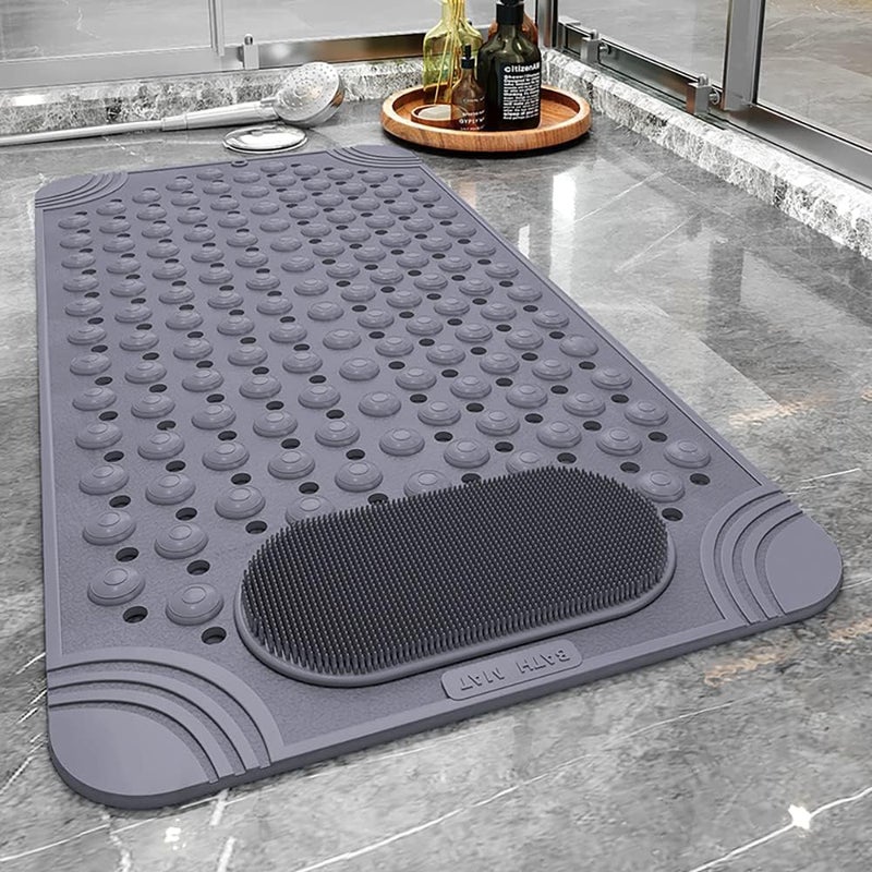 Cuzenal Shower Mat Non Slip - Bath Mat with a Drain Hole and Suction Cups to Keep Floor Clean, Shower Foot Scrubber Massage Mat (69 x 36, Light Blue) (Grey) - Image 1
