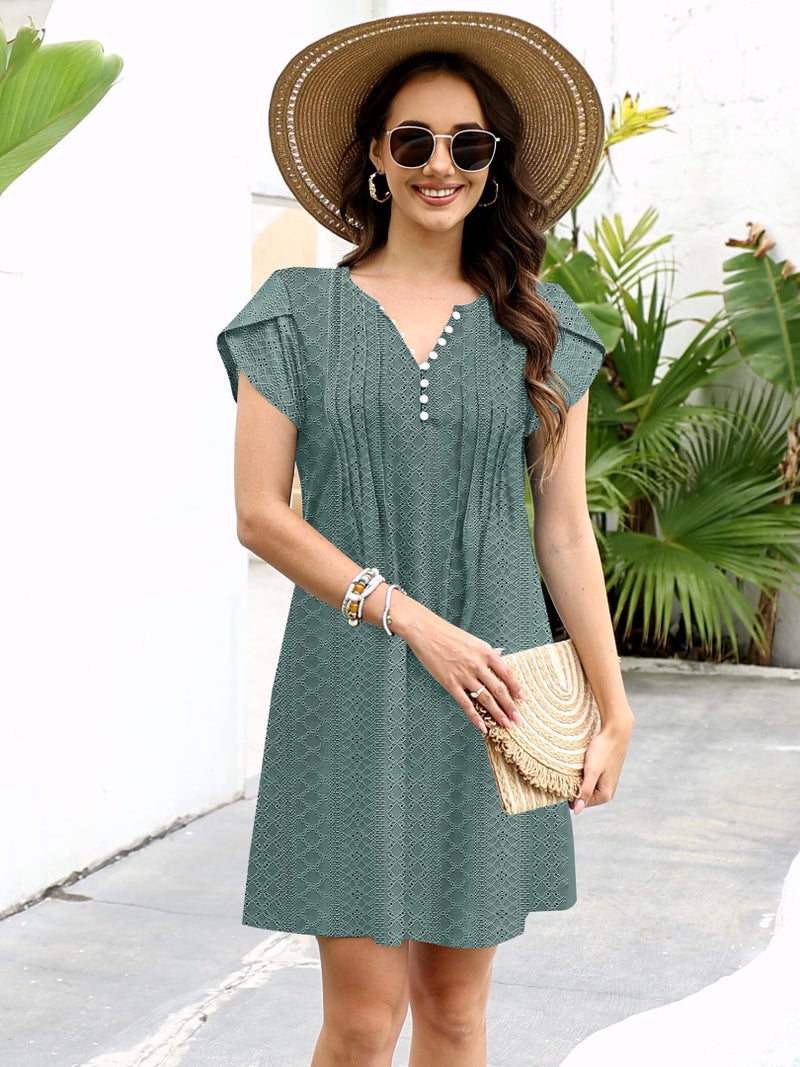 ETCYY Women's Casual Dress Short Sleeve Sundresses Vacation Summer Dresses 2026 Beach Spring A-Line Tshirt Dress with Pockets,Lace Green,Large - Image 4