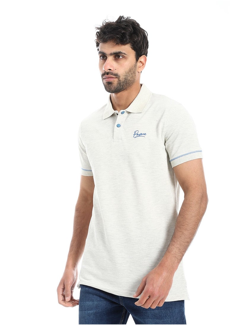 Pavone - Bone Grey Short Sleeves Pique Pattern Polo Shirt - Image 1