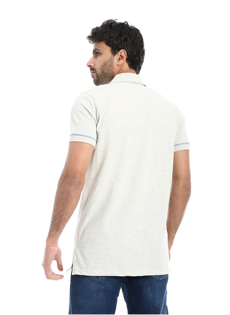 Pavone - Bone Grey Short Sleeves Pique Pattern Polo Shirt - Image 1