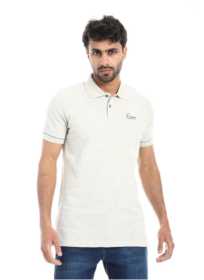 Pavone - Bone Grey Short Sleeves Pique Pattern Polo Shirt - Image 1