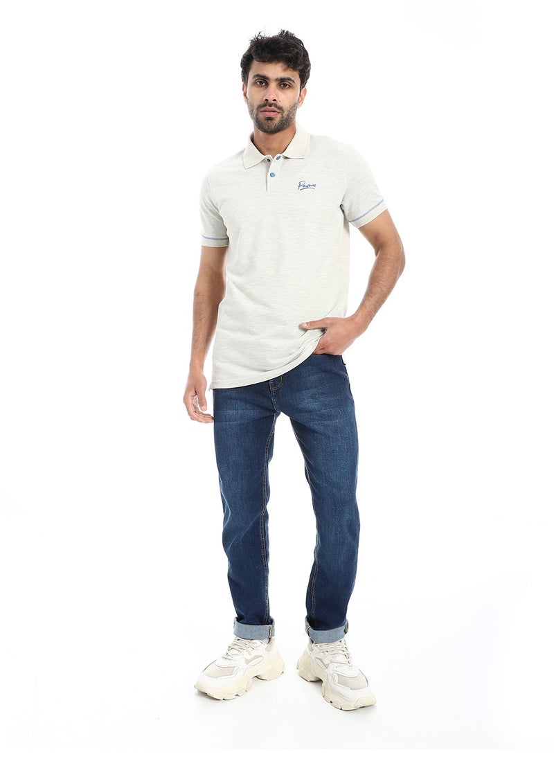 Pavone - Bone Grey Short Sleeves Pique Pattern Polo Shirt - Image 1