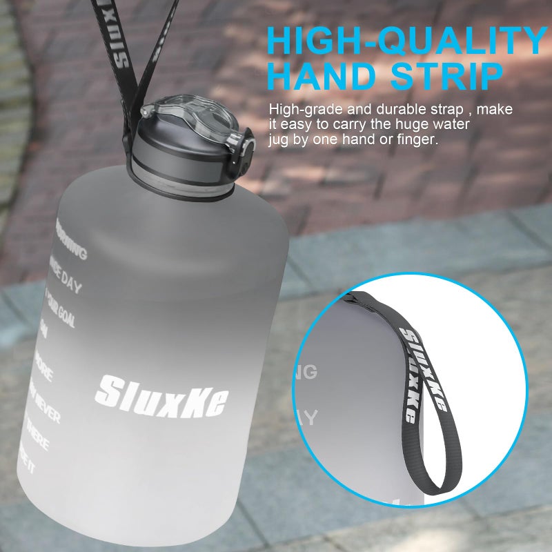 SLUXKE 1 Gallon Water Bottle with Straw, 128oz Motivational Large Water Bottle with Time Marker BPA Free, Big Sports Bottle Jug with Handle Leak Proof for Fitness Outdoor Enthusiasts BLACK WHITE - Image 4