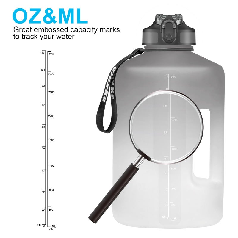 SLUXKE 1 Gallon Water Bottle with Straw, 128oz Motivational Large Water Bottle with Time Marker BPA Free, Big Sports Bottle Jug with Handle Leak Proof for Fitness Outdoor Enthusiasts BLACK WHITE - Image 3