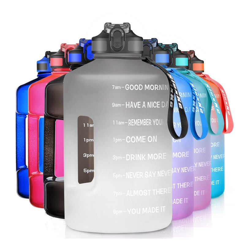 SLUXKE 1 Gallon Water Bottle with Straw, 128oz Motivational Large Water Bottle with Time Marker BPA Free, Big Sports Bottle Jug with Handle Leak Proof for Fitness Outdoor Enthusiasts BLACK WHITE - Image 1