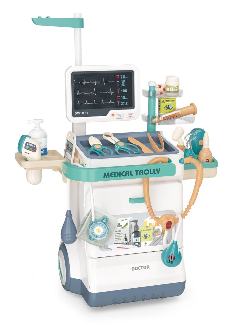 Pretend Medical Station Set for Boys and Girls - 26PCS Pretend Play Medical Kit Toy - Mobile Cart with Sound and Light Functions - Kids Doctor Kit for Toddlers 3-5 - Birthday Gift - Image 1